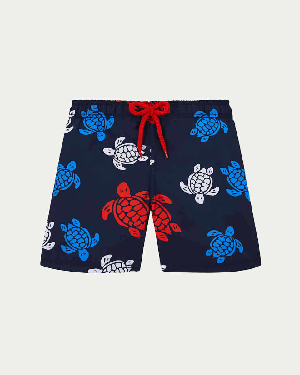 Boy's Multicolor Turtle-Print Swim Shorts, Size 2-14